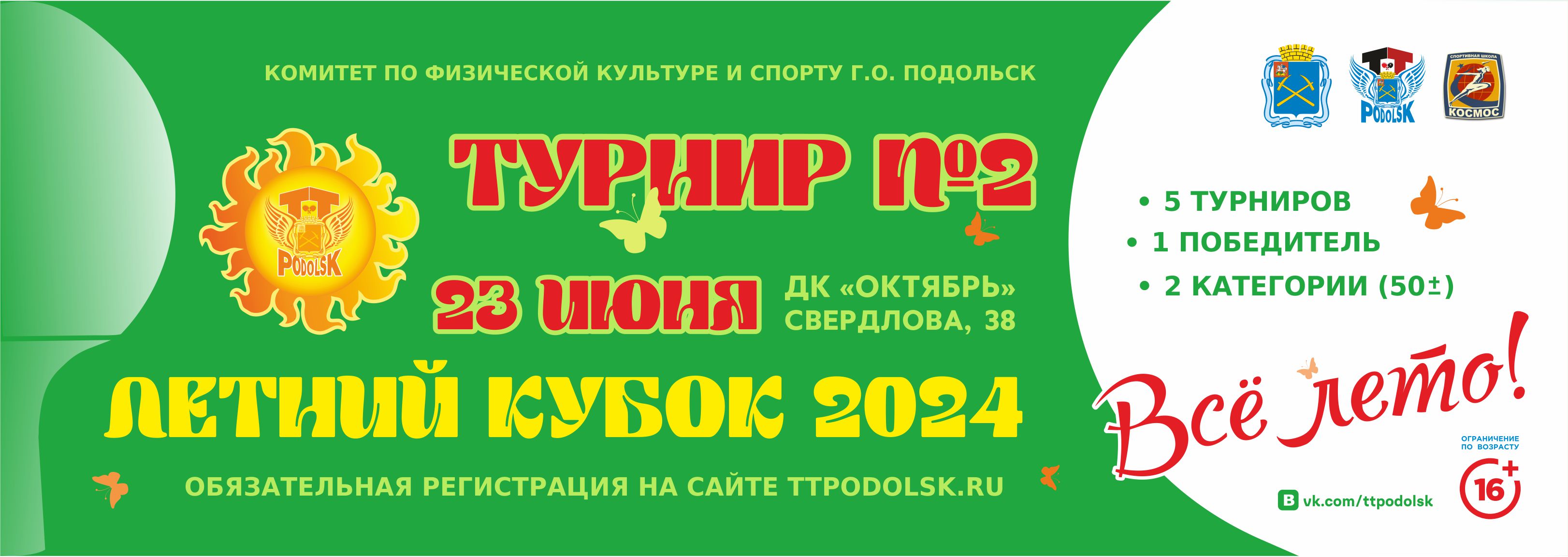 Открытый турнир по настольному теннису г.о. Подольск «Летний кубок»